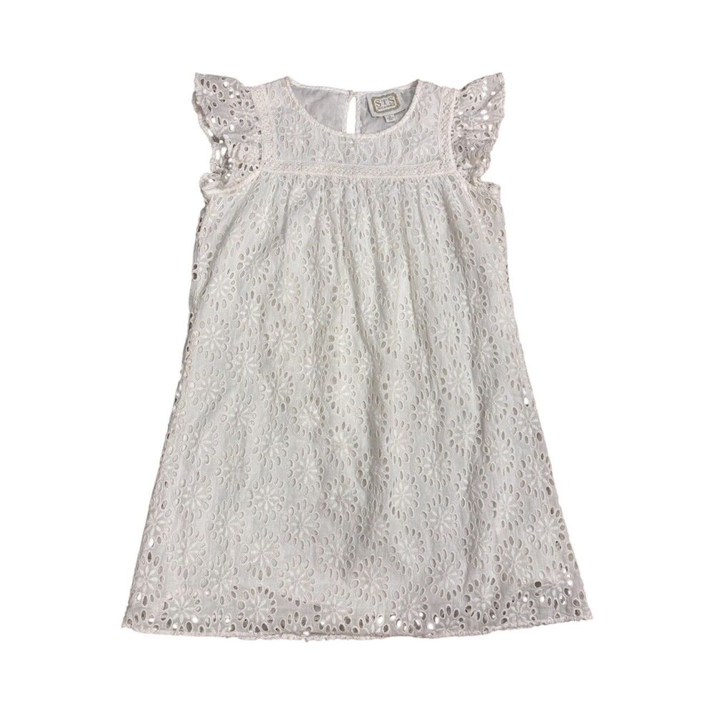 Sail to Sable White Eyelet Short Sleeve Dress Girls Medium
